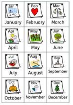Simplified year calendar with a bright image for each month
