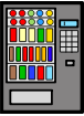 A vending machine with a keypad, coin slot and different coloured items inside