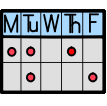 A weekly calendar with days of the week in a table and dots on each day