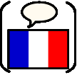 Brackets containing a speech bubble and a french flag