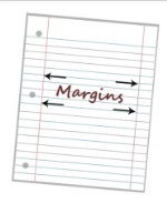 Piece of paper with the word margins pointing to the space at each side