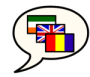 Speech bubble with Irish, English and Romanian flag