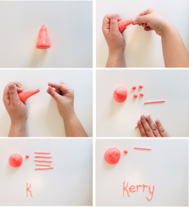 6 pictures showing how to make your name out of putty 