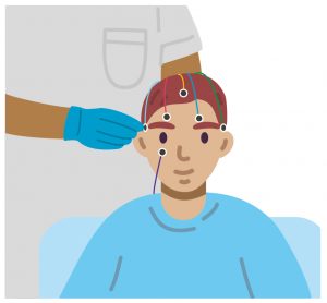 Illustration of eeg test with stickers on child's head