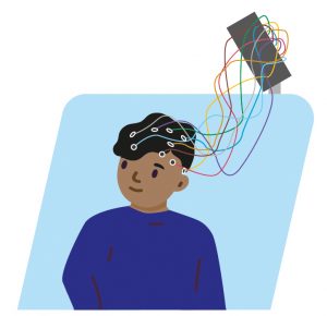 Illustration of child laid down with wires connected to their head