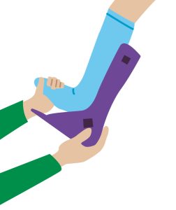 Illustration of someone putting a child's foot into a split