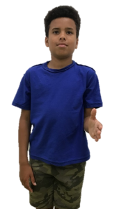 Child holding one arm forwards from their body with their elbow bent at a right angle