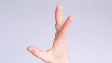 Photograph of person's hand with fingers straight and with their first finger flexed going backwards