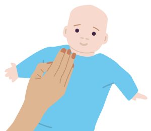 Illustration of cupped hand over left side of baby laid on their back