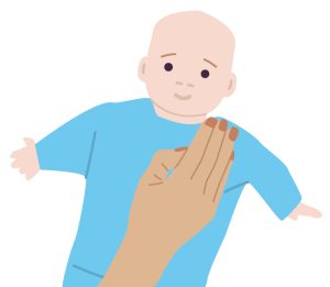 Illustration of cupped hand over right side of baby laid on their back