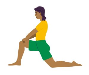 Illustration of person down on one knee, with their other foot on the floor so their knee is at a right angle to their hip