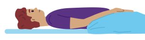 Illustration of person laid on their back with their arm propped up on one pillow