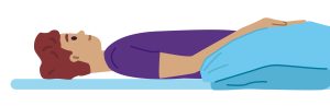 Illustration of person laid on their back with their arm propped up on two pillows