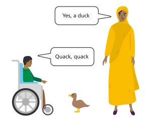 Illustration of adult correcting a child's speech
