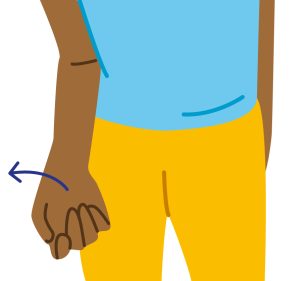 Illustration of person with their elbow tucked into their waist, and twisting their wrist