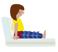 Illustration of child sitting up with legs stretched out and gaiters on their leg