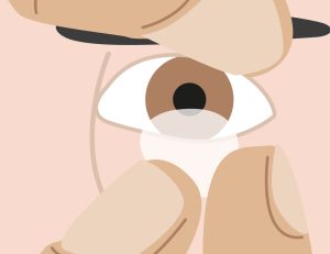Illustration of person putting contact lens in eye