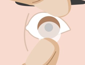 Illustration of person removing contact lens