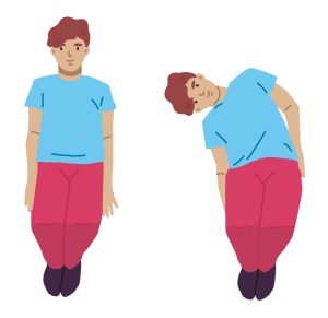 Illustration of child laid on their back with their knees up and bringing one side's elbow and shoulder down towards their feet so their rotate their torso