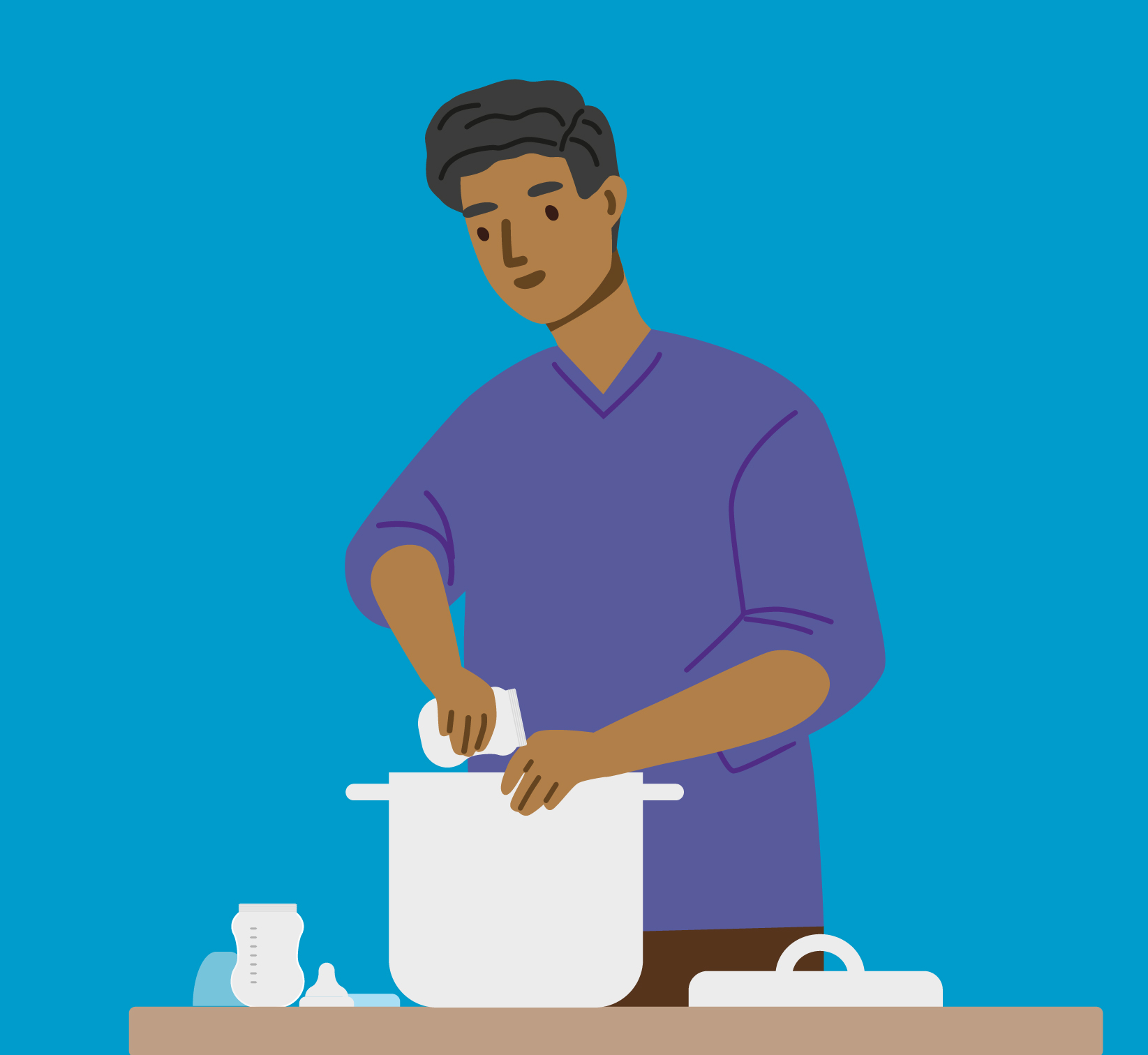 Illustration of person boiling a large pan of water