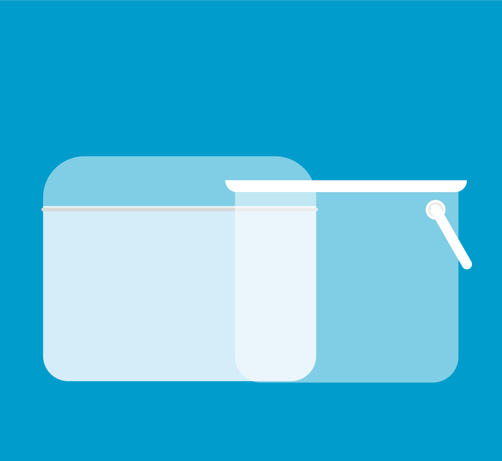 Illustration of sterilising unit and plastic container with lid
