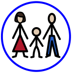 Widgit symbol of a child and two adults inside a circle