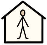 Widgit icon of person standing inside a house