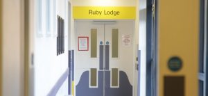 The entrance door to ruby lodge