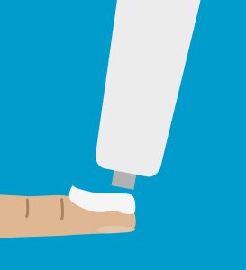 Illustration of person squeezing out cream from a bottle onto their finger