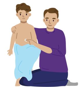 Illustration of parent applying cream onto their child's skin after a bath