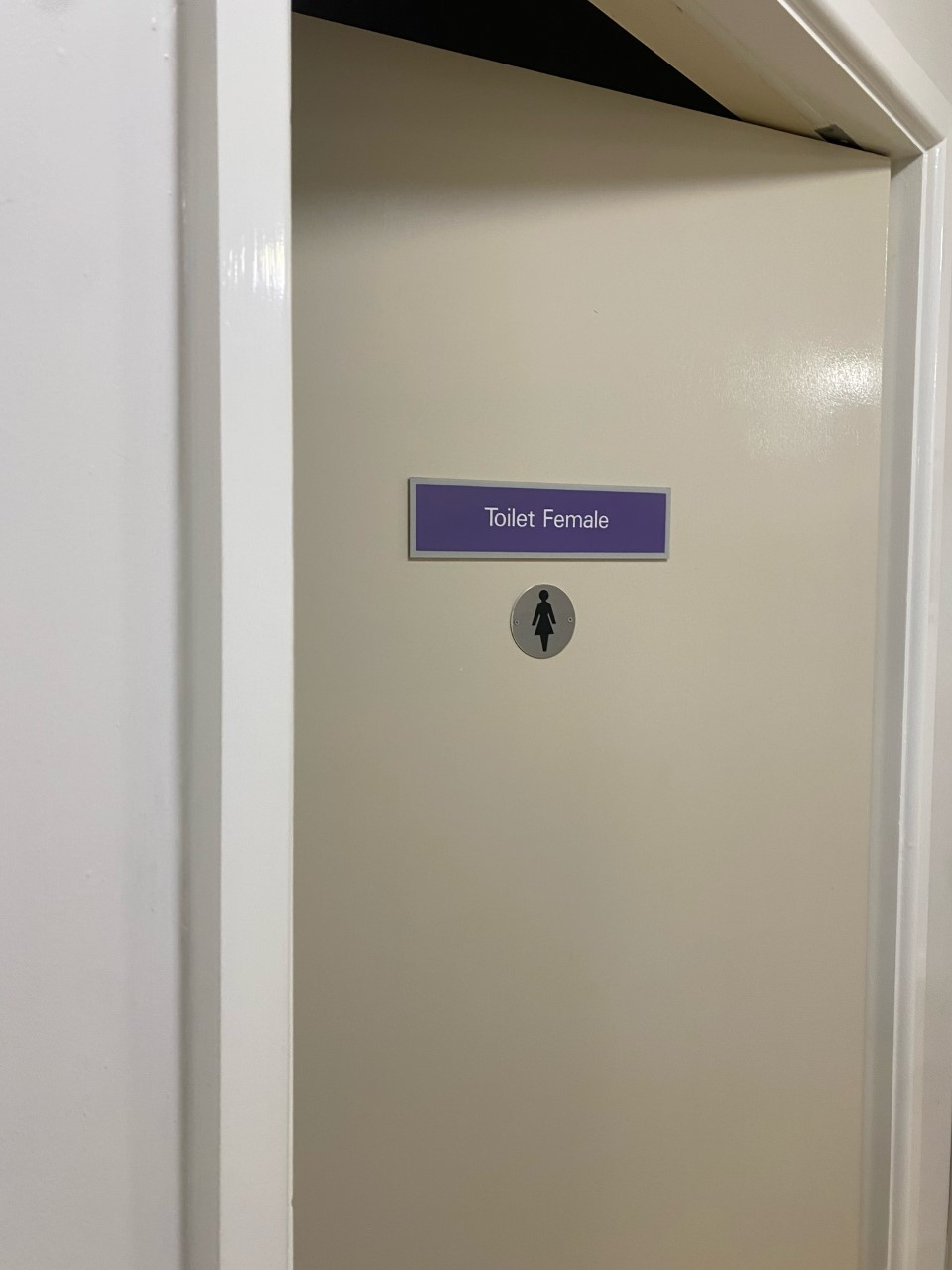 Photograph of door with a sign saying 'female toilet'