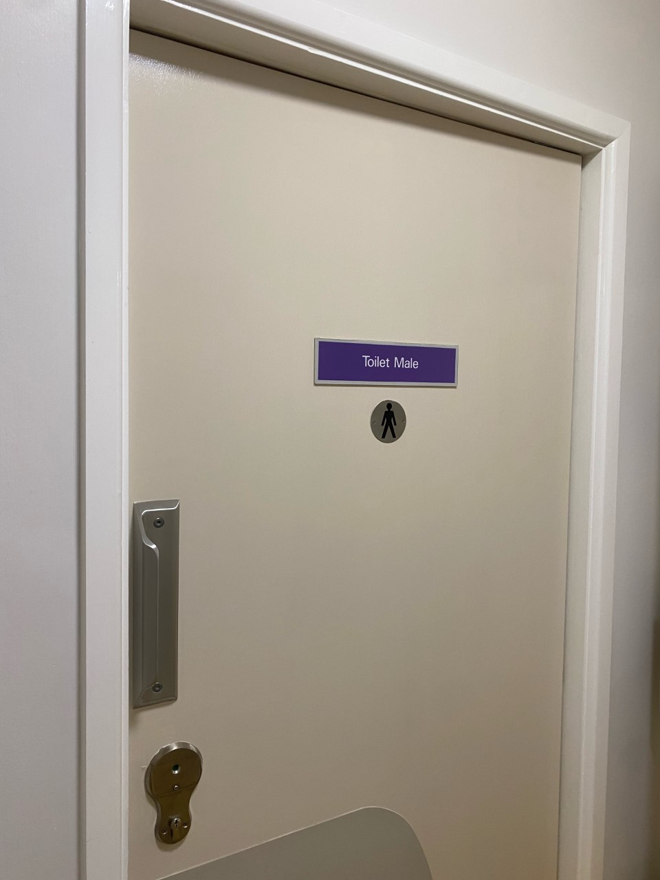 Photograph of door with a sign saying 'male toilet'