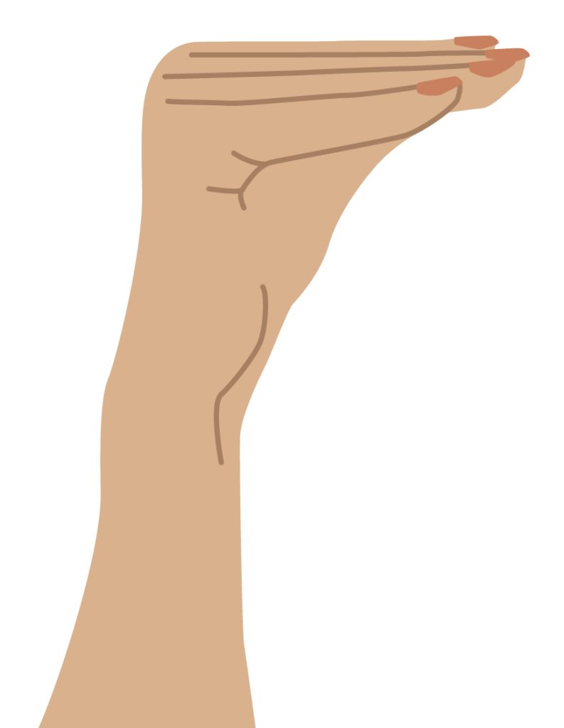Illustration of hand with fingers straight but bent at the first knuckle