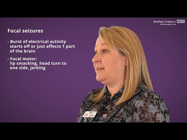 A thumbnail of a video with a woman talking about seizures against a purple background