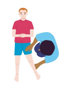 Illustration of child laid down with adult helping them hip abduction